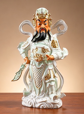 陶瓷关公武财神像立刀关羽关公像关二爷神像店铺供奉招财新款摆件