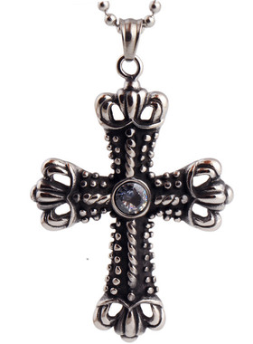 新款欧美复古男士十字架钛钢项链吊坠 潮男个性吊坠项链饰品