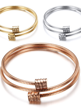 三色钛钢双层电缆线简约手镯女手环 可开口调节大小女Ins厂家