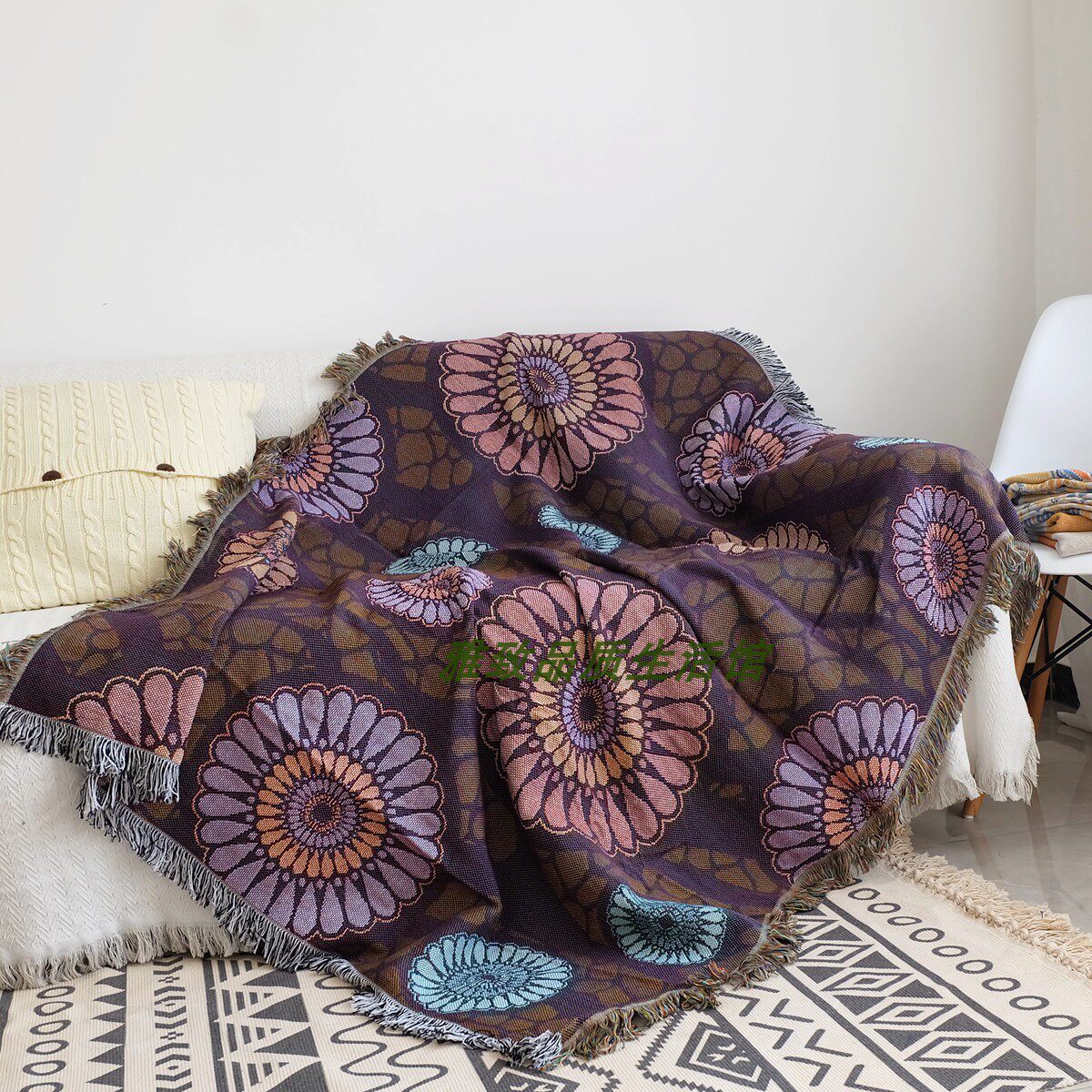 북유럽 보헤미안 양면 땋은 실 담요 소파 타월 커버 침대 옆 배경 천으로 태피스트리 식탁보 침대 옆 담요