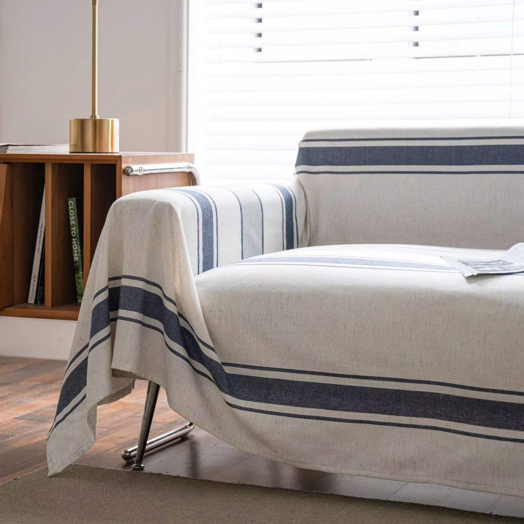 일본 단순 북유럽 작은 신선한 줄무늬 모조 면화와 린넨 모든 항목을 포함하는 소파 커버 천 장식 직물 피아노 커버 천