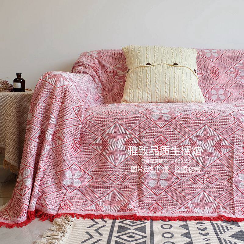 북유럽 일본식 신선한 원사 염색 기하학 면사로 짠 소파 타월 모든 항목을 포함하는 방진 커버 천 식탁보 침대 옆 담요