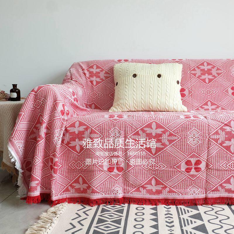 북유럽 일본식 신선한 원사 염색 기하학 면사로 짠 소파 타월 모든 항목을 포함하는 방진 커버 천 식탁보 침대 옆 담요