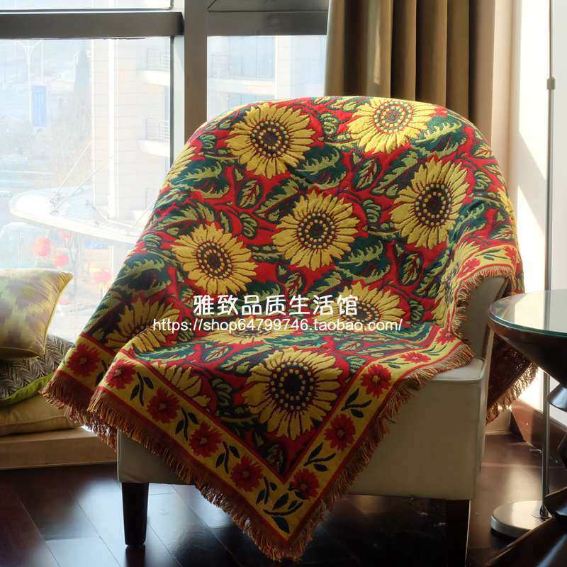 外贸美式乡村田园民族风棉线编织加厚沙发巾盖毯桌布沙发垫地毯