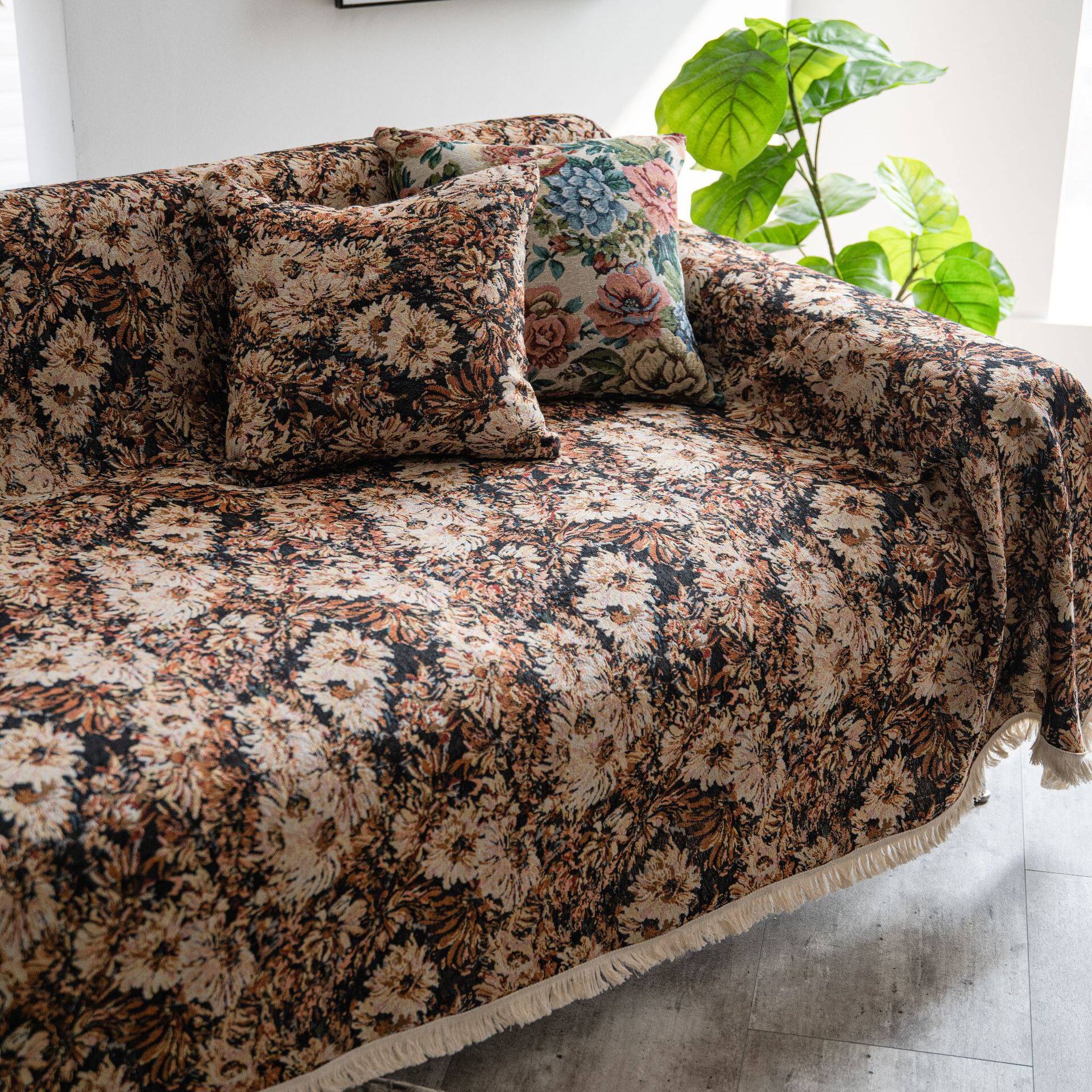 복고풍 유럽의 가벼운 고급 유화 스타일 목가적 인 자카드 모조 고양이 스크래치 123 모듈 식 소파 전체 커버 커버 천 술 거친 천