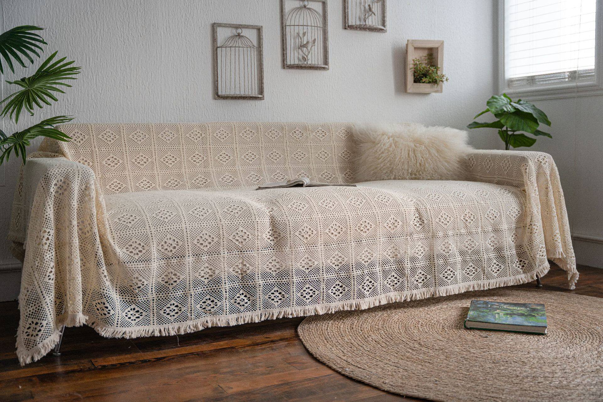 프랑스어 복고풍 빛 럭셔리 아메리칸 스타일 새로운 중국 스타일 수제 면화와 린넨 뜨개질 중공 소파 커버 피아노 장식 커버