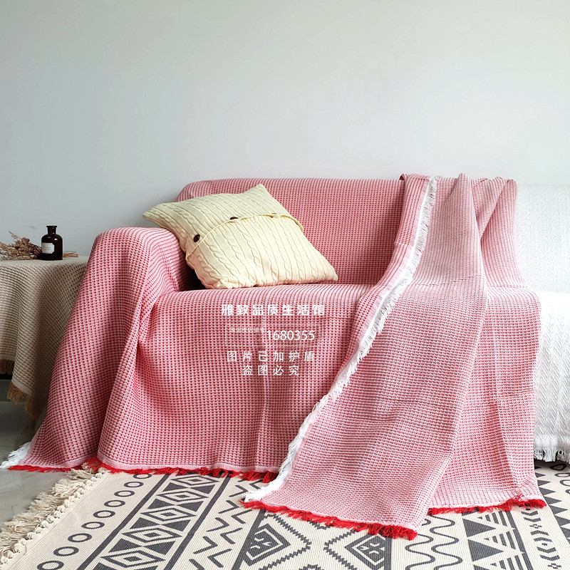 북유럽 일본식 숲 레드 마카롱면 나병 조합 소파 쿠션 방진 및 고양이 발톱 방지 장식 커버 배선 담요