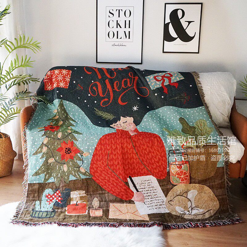 미국 국가 크리스마스 장식 스레드 담요 두꺼운 소파 커버 천 배경 천 태피스트리 침대 옆 술 담요