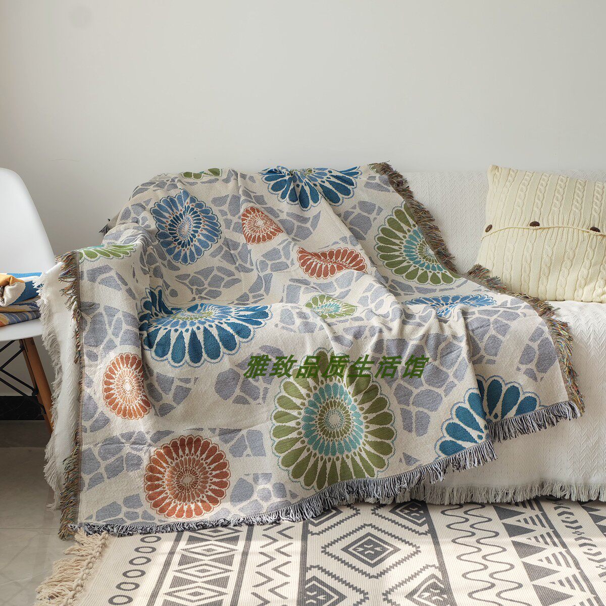 북유럽 보헤미안 양면 땋은 실 담요 소파 타월 커버 침대 옆 배경 천으로 태피스트리 식탁보 침대 옆 담요