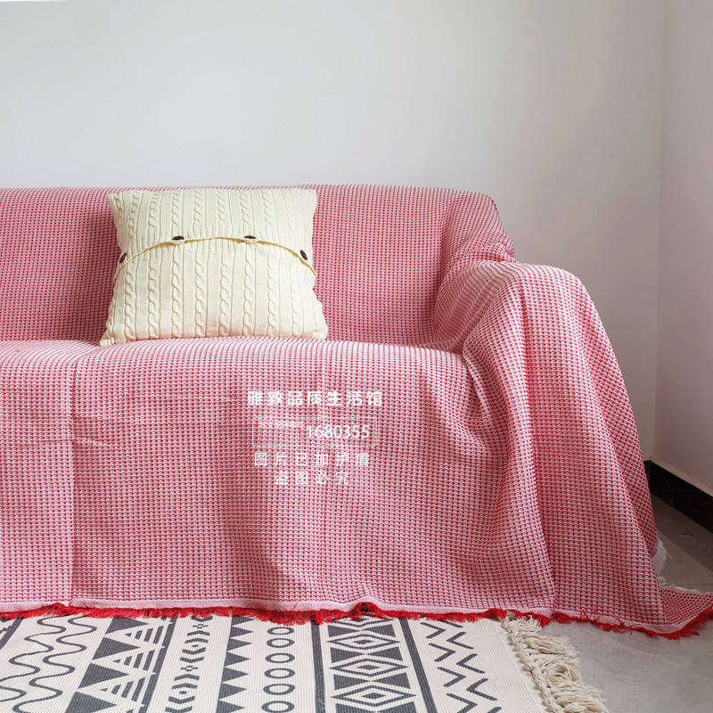 북유럽 일본식 숲 레드 마카롱면 나병 조합 소파 쿠션 방진 및 고양이 발톱 방지 장식 커버 배선 담요