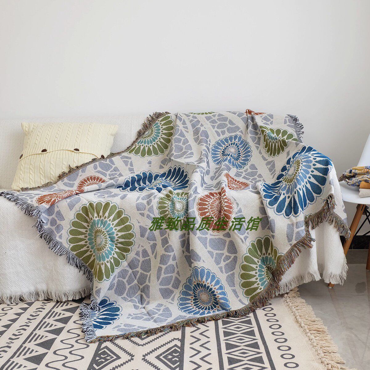 북유럽 보헤미안 양면 땋은 실 담요 소파 타월 커버 침대 옆 배경 천으로 태피스트리 식탁보 침대 옆 담요