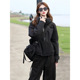 黑色夹棉外套女春秋2026新款 冲锋衣 小个子高级感连帽二棉上衣工装