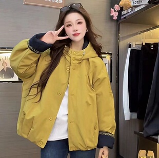 连帽夹棉短外套女早春2026新款流行爆款小个子冲锋衣二棉漂亮上衣