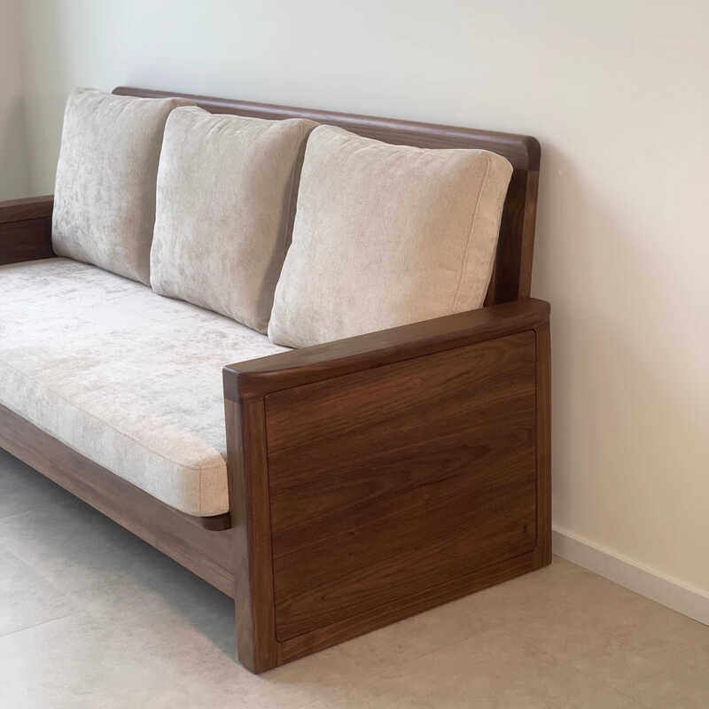 北欧沙发实木北美黑胡桃木布艺沙发双人可定制新中式原木禅意沙发