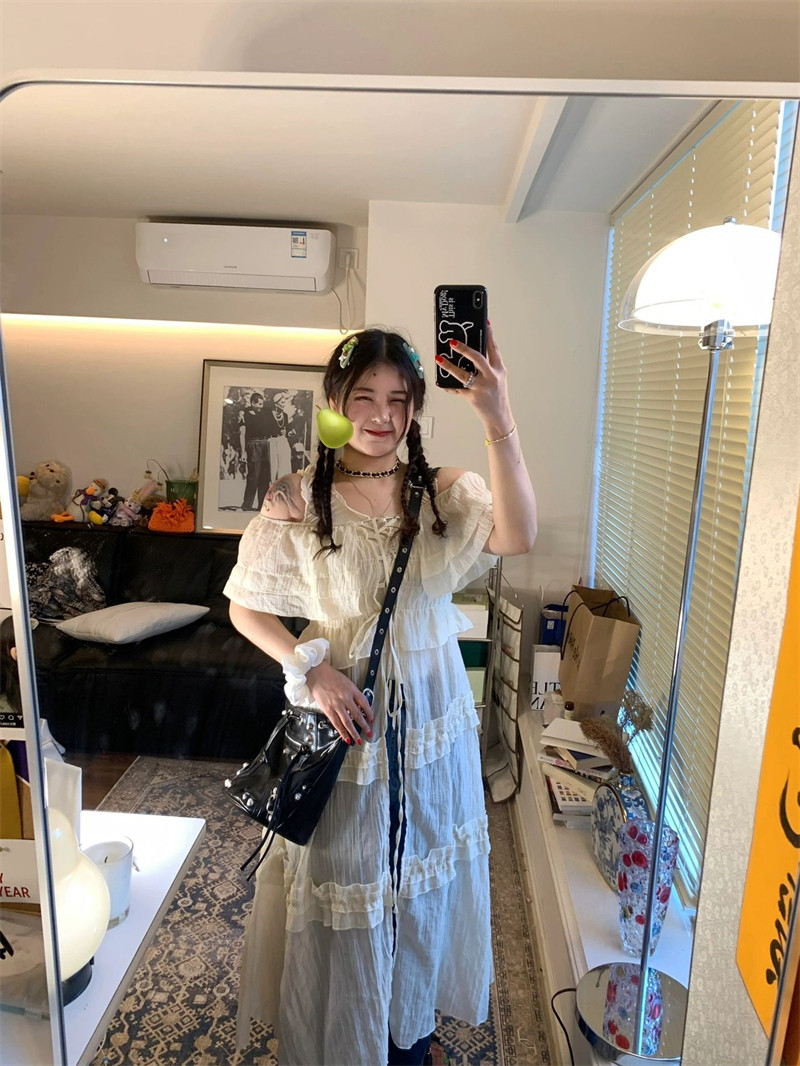 辣妹一字肩连衣裙夏季2024新款显瘦外搭系带防晒长裙度假风女装潮