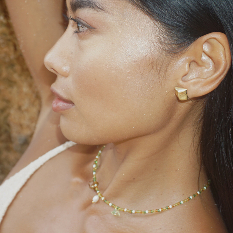 WEARRING度假风小陨石耳钉2025新款简约青蛇小众不规则肌理感耳环