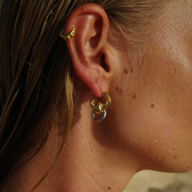 WEARRING法式金银麻花拼色绳结耳环欧美轻奢小众设计高级复古耳钉