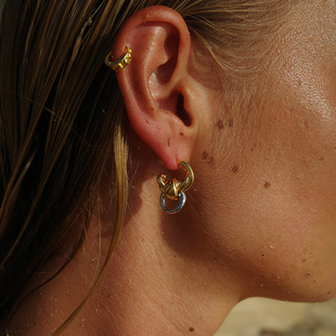 WEARRING法式金银麻花拼色绳结耳环欧美轻奢小众设计高级复古耳钉