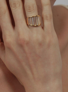 WEARRING 白贝母戒指条纹小众设计感镀金法式冷淡风ins时髦指环条