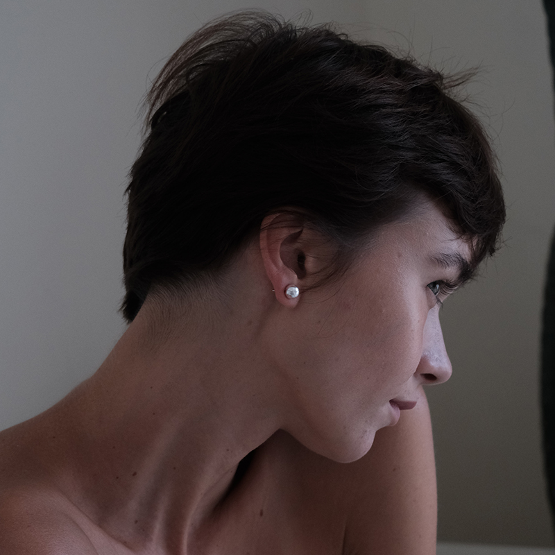 WAERRING 空心铜球拉丝圆耳环小众气质磨砂耳钉925银针厚金电镀