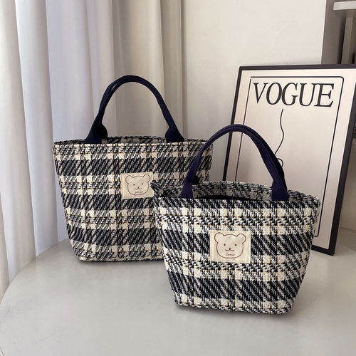 时尚格纹大容量帆布包