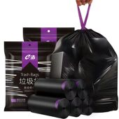 e洁垃圾袋加厚加大号手提式 塑料袋 家用宿舍特厚一次性免撕抽绳式