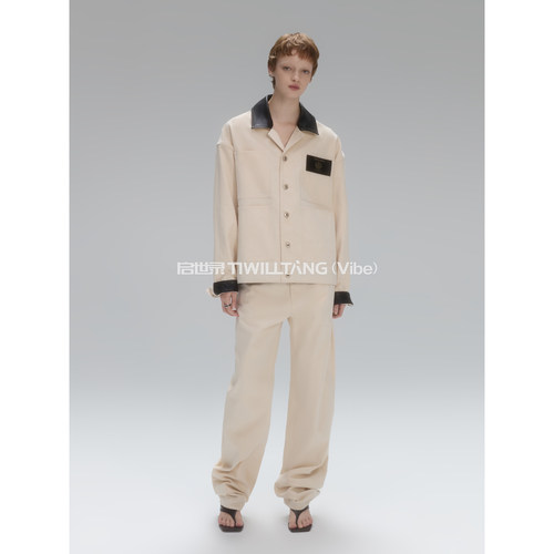 启世录TIWILLTANG“融境崛御”纯棉透气多口袋帆布拼皮夹克套装