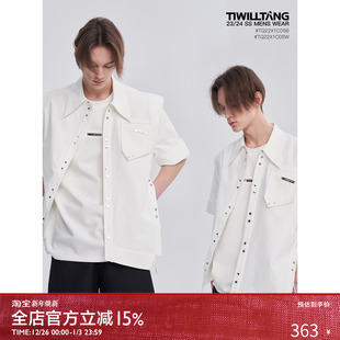 原焐汔制 衬衣修身 斜门襟短袖 黑白薄款 男 衬衫 启世录TIWILLTANG