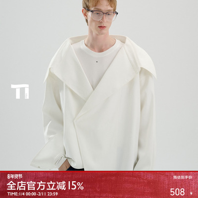 启世录TIWILLTANG“域界恒宇”爵士叙事建筑棱角领间画幅翻领衬衫