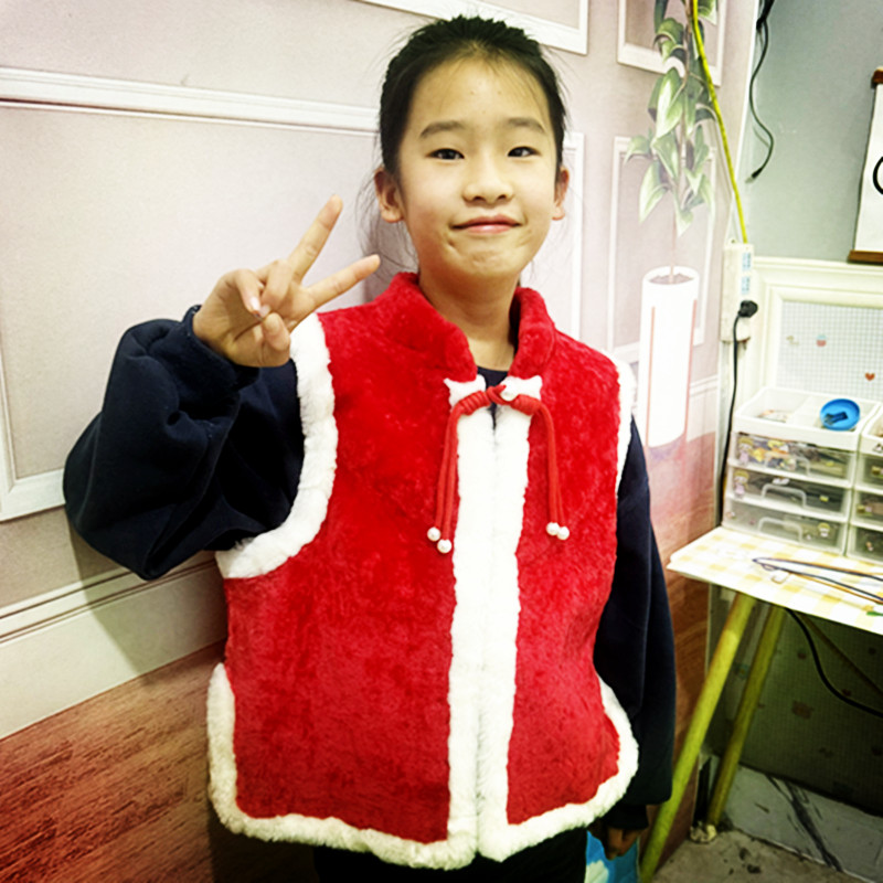 真皮毛一体羊皮儿童喜庆保暖拜年服过年服皮草马甲
