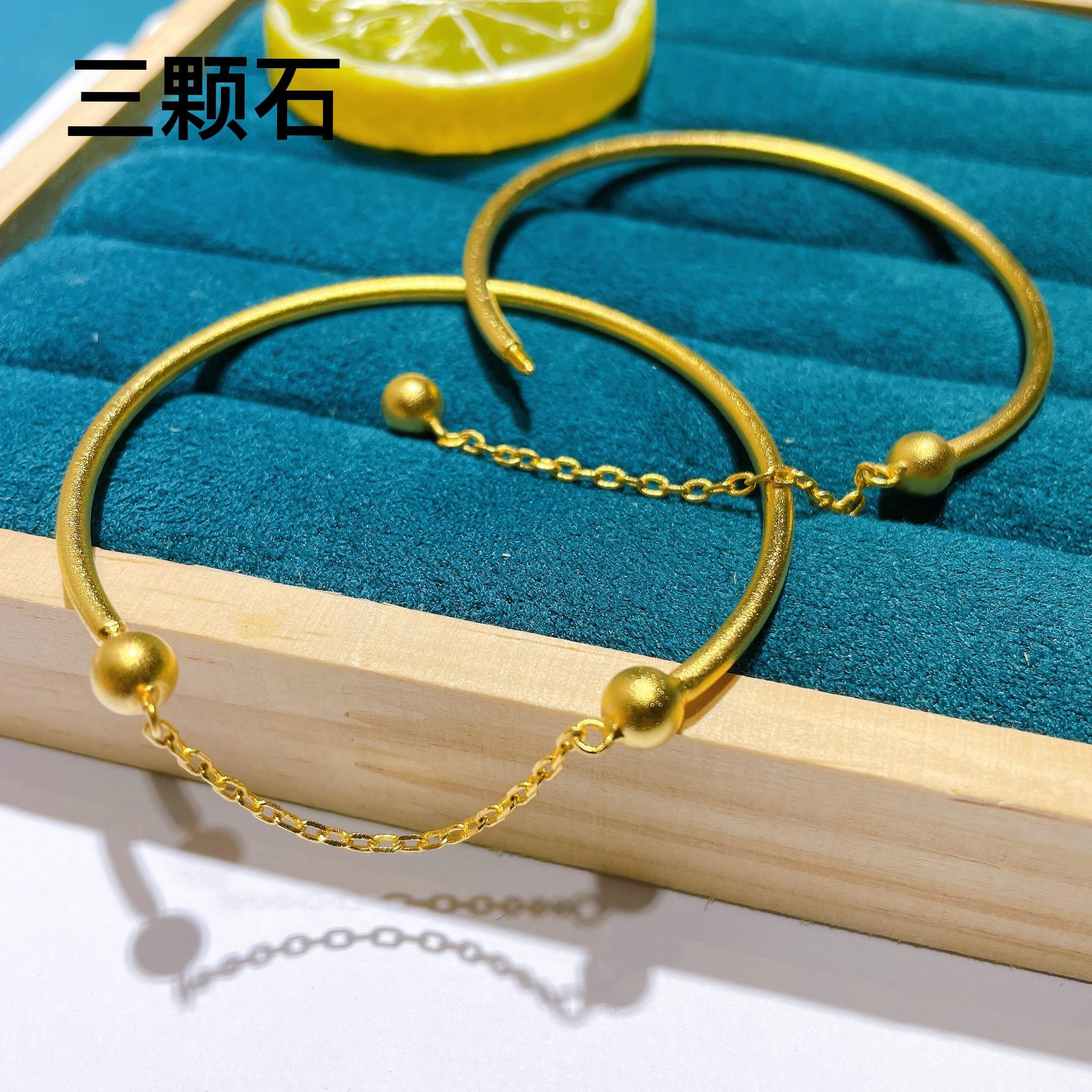 全新古法沙金手镯女多功能半镯diy手工原创配饰链条镯传承黄金款