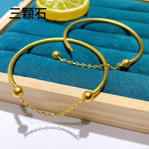 全新古法沙金手镯女多功能半镯diy手工原创配饰链条镯传承黄金款