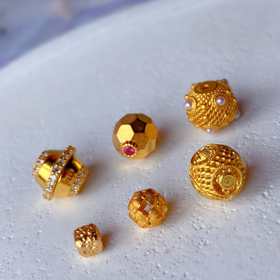 s925银镀金隔珠配件diy手链项链配饰手工编绳大孔珠纯银转运珠