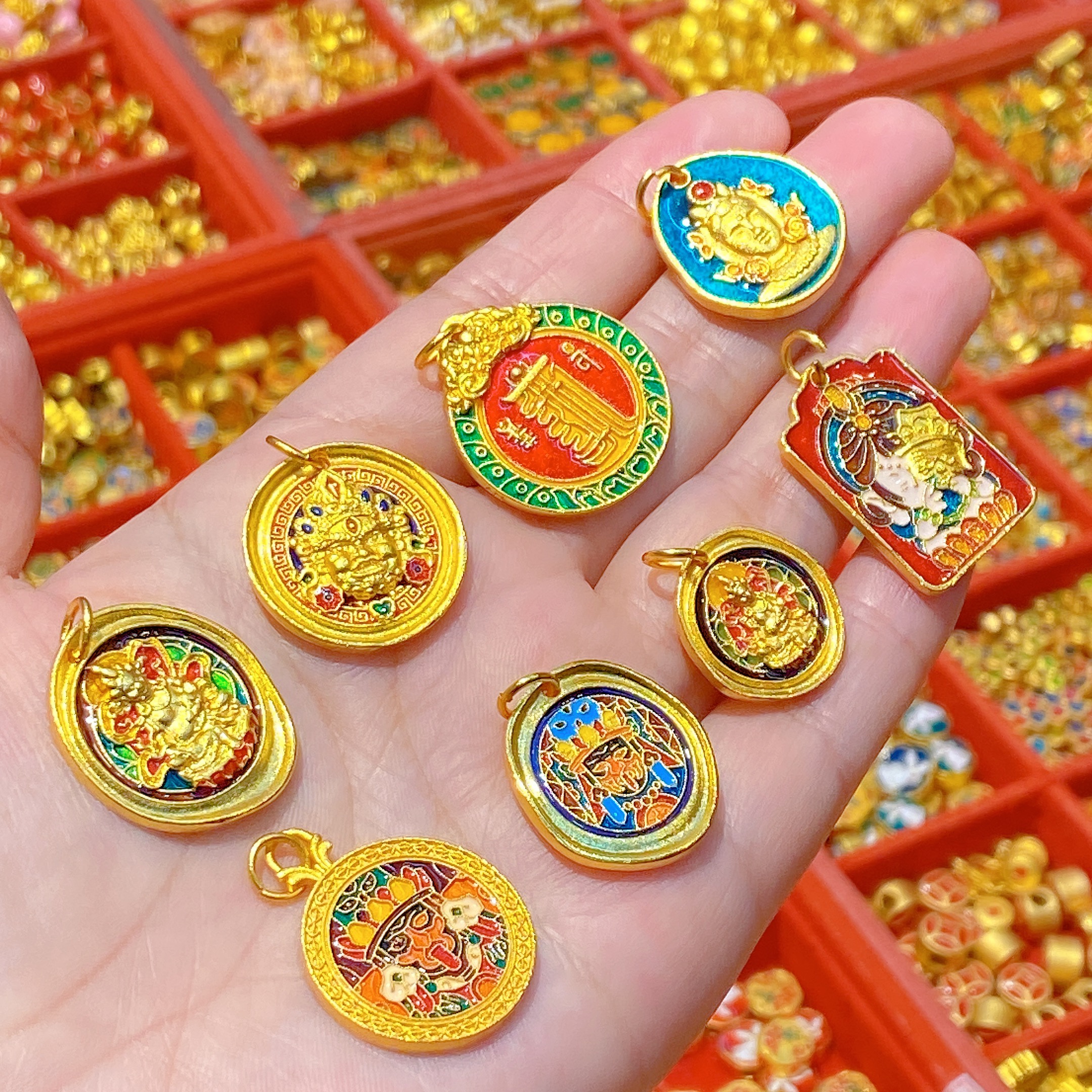 唐卡古法沙金黄财神扎吉拉姆吊坠diy手串项链挂坠绿度母配饰饰品