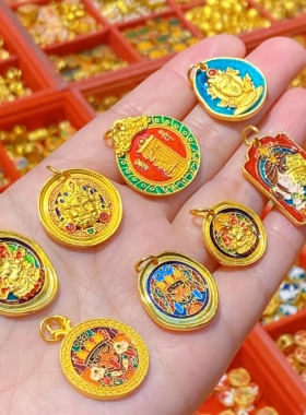 唐卡古法沙金黄财神扎吉拉姆吊坠diy手串项链挂坠绿度母配饰饰品
