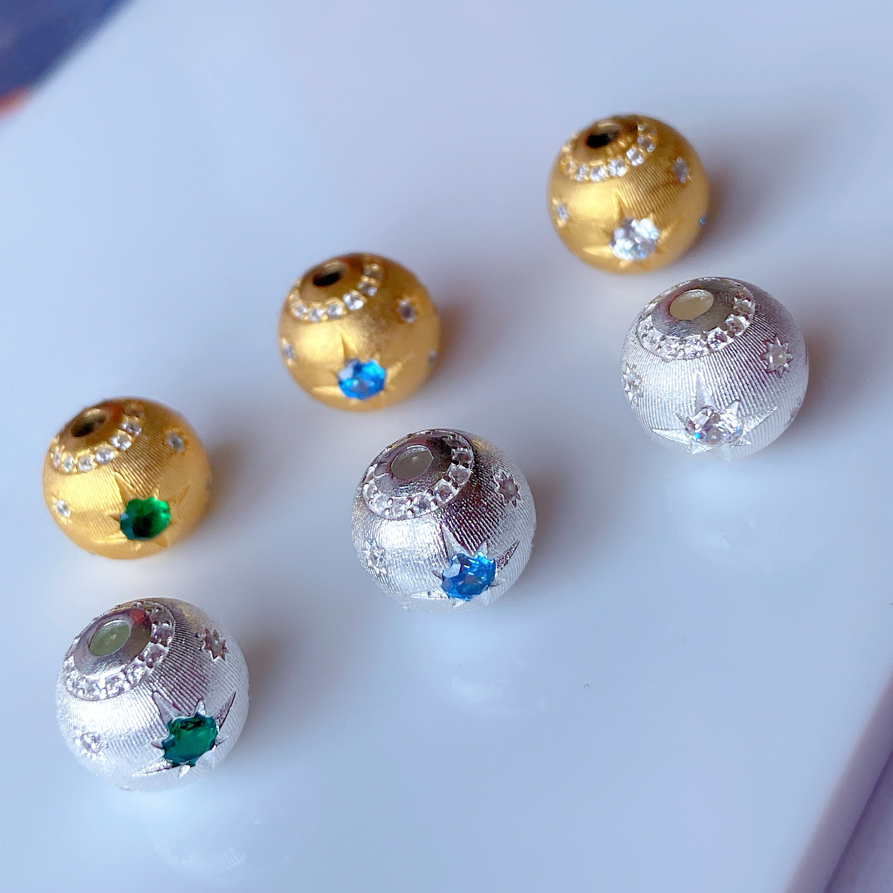 s925银镀金镶嵌锆石星球珠diy手串项链配件转运珠隔珠编绳配饰