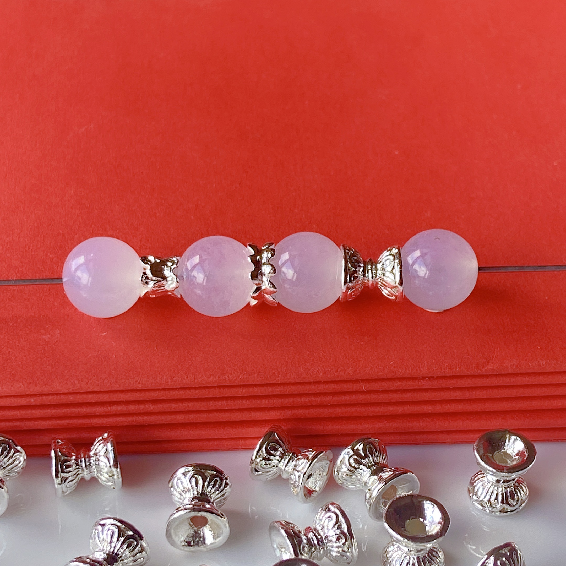 全新三颗石并蒂莲隔珠diy手串项链配件手工原创饰品花托配饰大孔