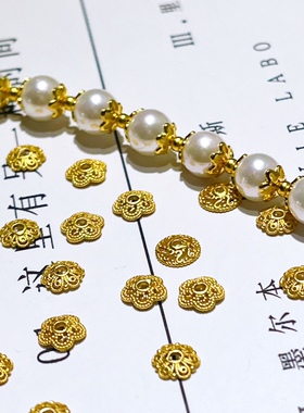 纯银饰品古法银镀金花托S925银diy手链配件隔珠垫片水晶配件材料