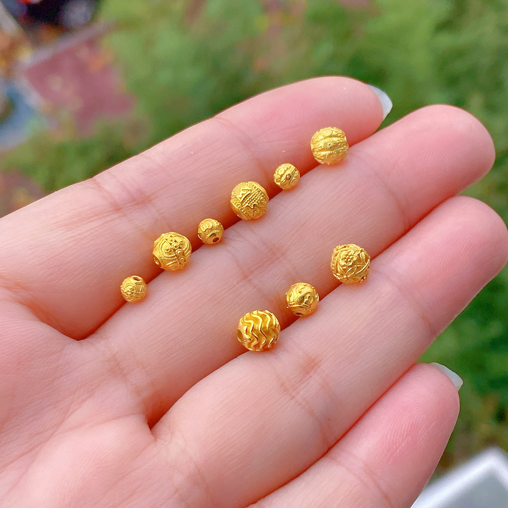 s925银镀金六字真言隔珠金珠diy手串项链配件手工编绳配饰圆珠