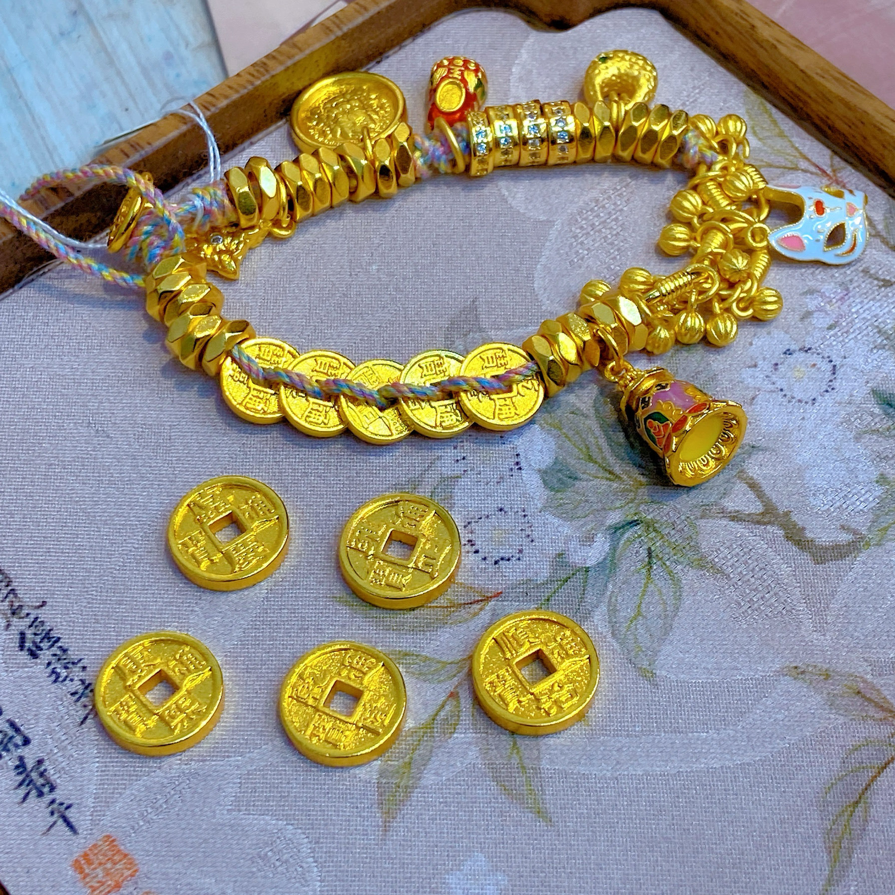 古法沙金五帝钱配件隔珠diy手链手工编织红绳配饰新年礼品本命年,饰品/流行首饰/时尚饰品新,其他DIY饰品配件,淘宝优惠券,粉丝福利购,淘宝优惠卷