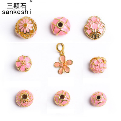 diy铜镀金粉色烤蓝掐丝滴油隔珠