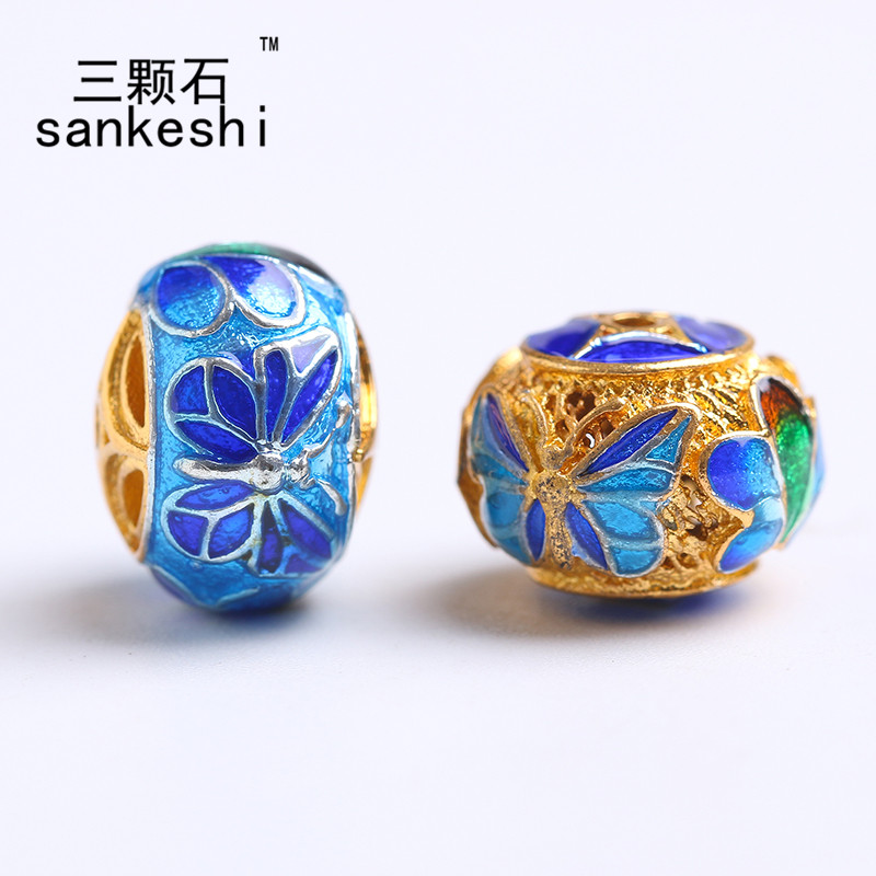 新款景泰蓝隔珠配珠 DIY材料配件烤蓝掐丝铜镀烧蓝隔珠盘珠滴油