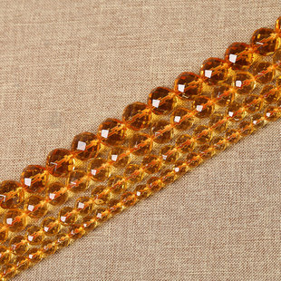 DIY手工饰品配件优化黄水晶64面刻面水晶圆珠散珠半成品