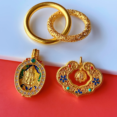 古法沙金国风美如画花丝凤华如意兰花锁包diy配件项链毛衣链女