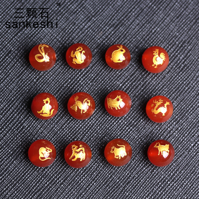 diy红玛瑙烫金生肖本命年散珠