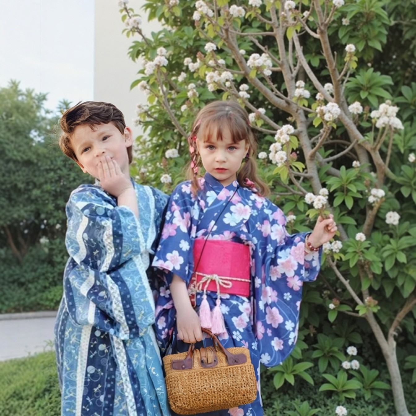 包邮日本和服儿童男女童防皱振袖正装和服配腰封和风浴衣童装