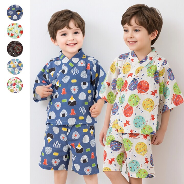 日系男儿童甚平和服浴衣睡衣夏季薄款家居服套装日式汗蒸纯棉和风