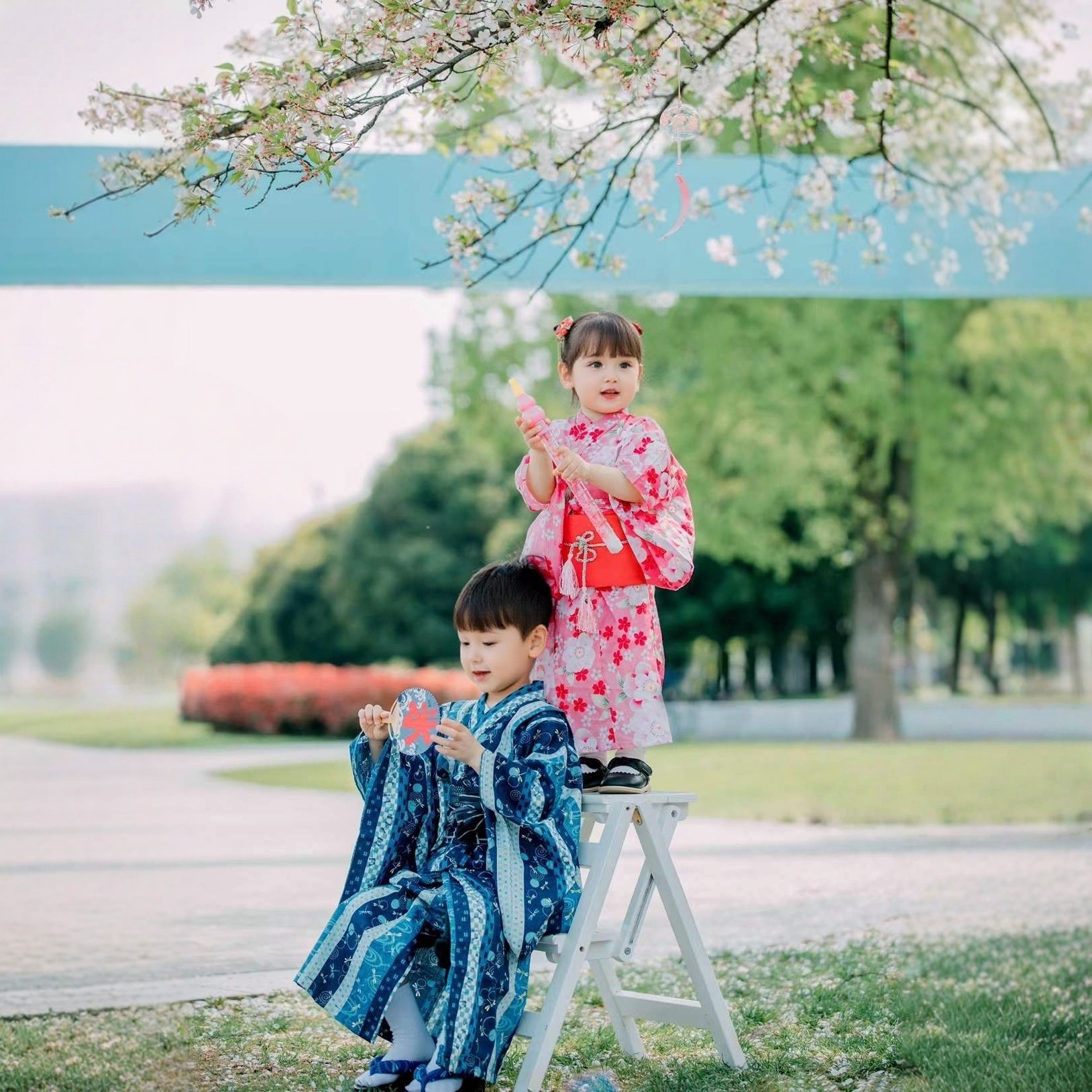 包邮日本男女儿童振袖正装和服配腰封日系和风童装浴衣兄妹装