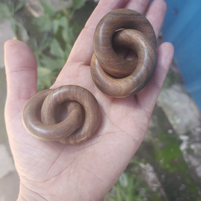 绿檀紫檀乾坤圈阴阳环手镯吊坠挂件40mm一体无拼接纯手工打磨精雕