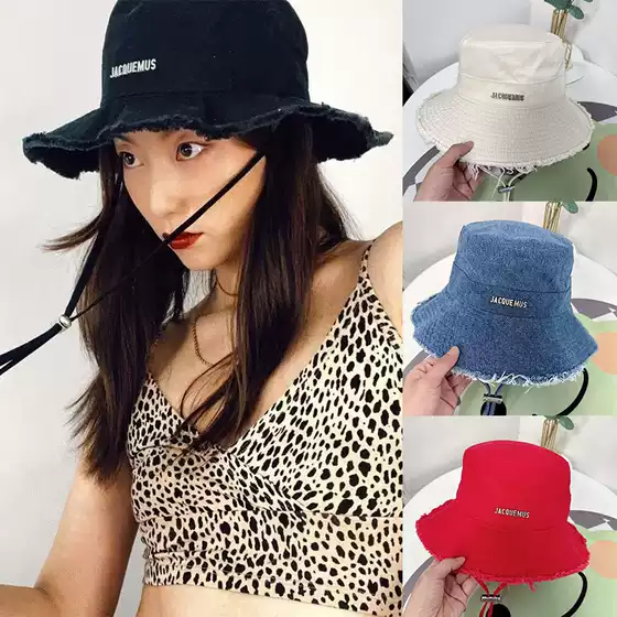Authentic Hyuna-Style Jacquemus Fringed Fisherman's Hat for Women with Metal Tag and Strap, Vacation Sun Protection Bucket Hat for Men